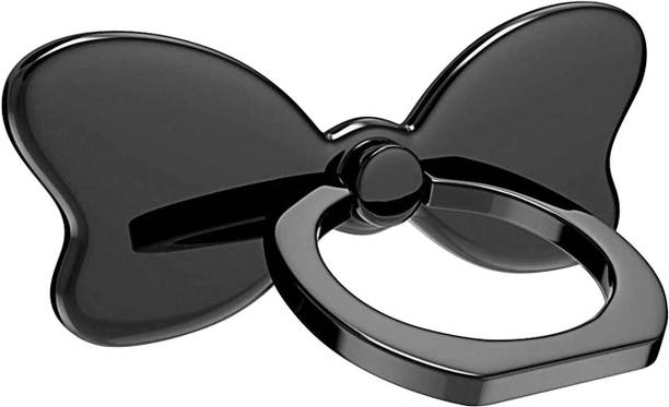 PRH Bow Shape (Black) Metal Mobile Phone Finger Ring with Kickstand 360° Rotation Mobile Holder