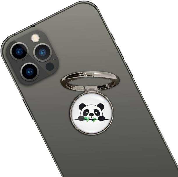 Swap-n-Snap SILVER HOLO-RING PHONE GRIP & STAND WITH PANDA PEEP DESIGN & SWAP MAGNET LOGO Mobile Holder