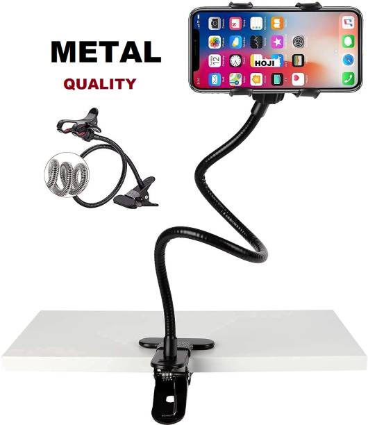 HOJI Mobile Stand Holder Metal Built - Cell Phone Stand Perfect for Video Table Online Class Home Bed Flexible Charging Hand Bike Movie Office Gift Desktop Heavy Duty Foldable Lazy Bracket Clip Mount Multi Angle Clamp For All Smartphones Mobile Holder