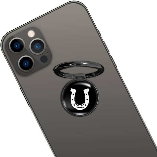 Swap-n-Snap BLACK HOLO-RING PHONE GRIP & STAND HORSESHOE DESIGN & SWAP MAGNET LOGO Mobile Holder