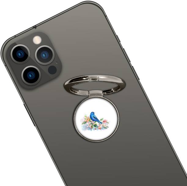 Swap-n-Snap SILVER HOLO-RING PHONE GRIP & STAND WITH BLUEBIRD DESIGN & SWAP MAGNET LOGO Mobile Holder