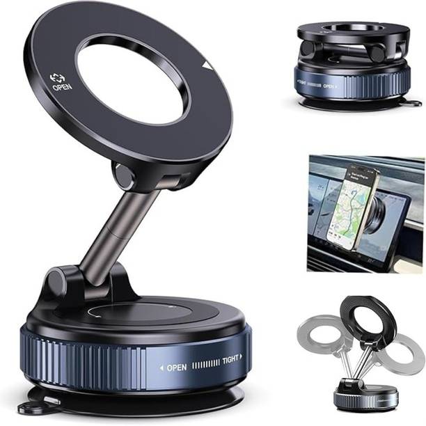 Trenz K007 Magnetic Vacuum Mobile Holder with Metal Ring, For Car, Glass, Dashboard Mobile Holder