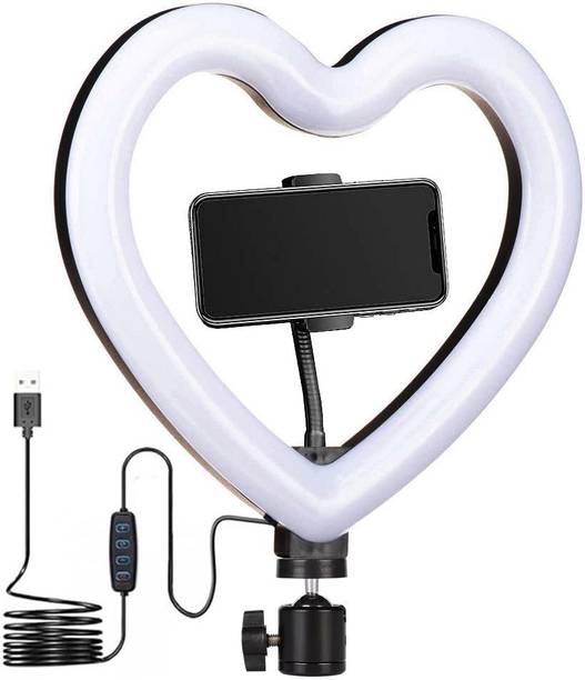 BROLAVIYA Heart Shape Ring LED Light , 3 Level Brightness Dimmable with 360 Knob Mobile Holder