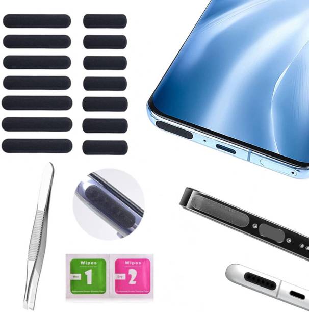 MAK Dustproof Net Stickers, Speaker Mesh Adhesive Sticker(7+7 pcs with Free Forceps) Audio Jack Black Anti-dust Plug