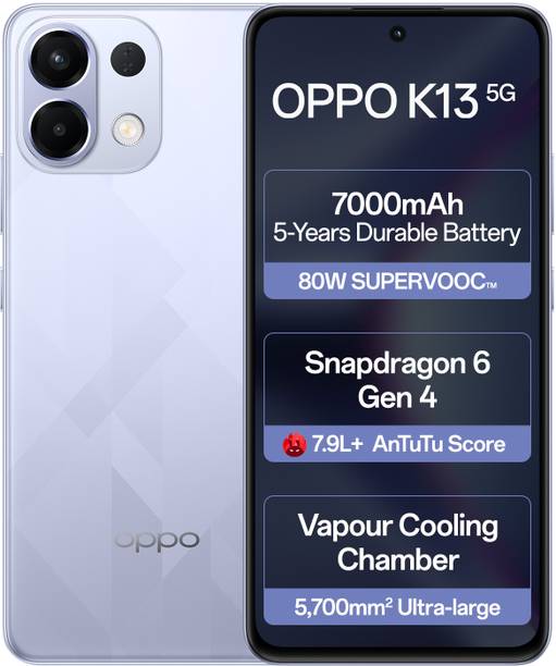 OPPO K13 5G with 7000mAh and 80W SUPERVOOC Charger In-The-Box (Icy Purple, 128 GB)