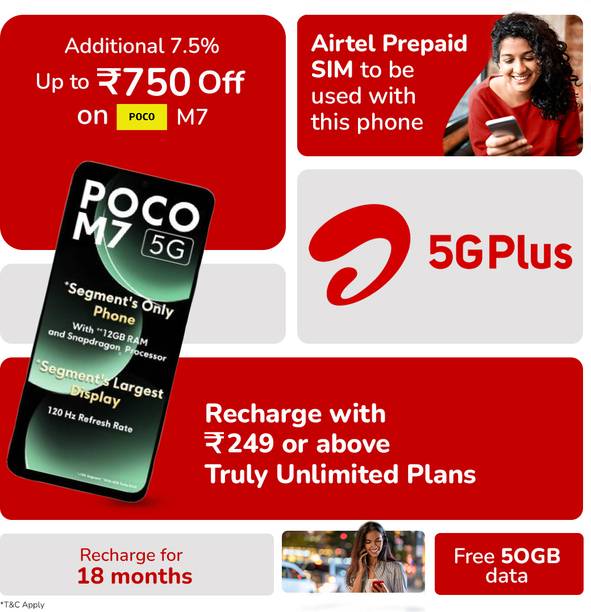 POCO M7 5G – Locked with Airtel Prepaid (Mint Green, 128 GB)
