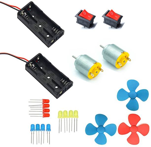 TZZOT Science Model kit 2 AA cell holder, Dc motor and mini switch ,Fan ,5mm Leds Model Building Kit