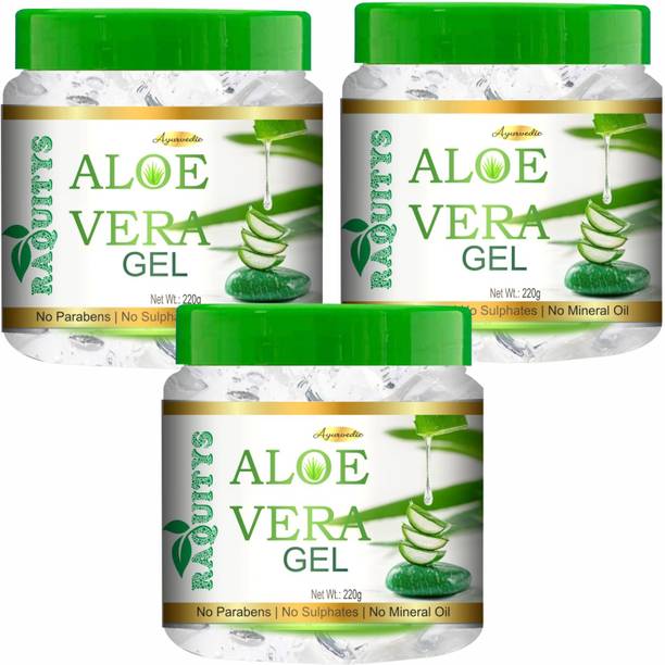 RAQUITYS Aloe Vera Gel For Skin Acne, Scars, Dark spots Face & Hair Care (220g) pack3