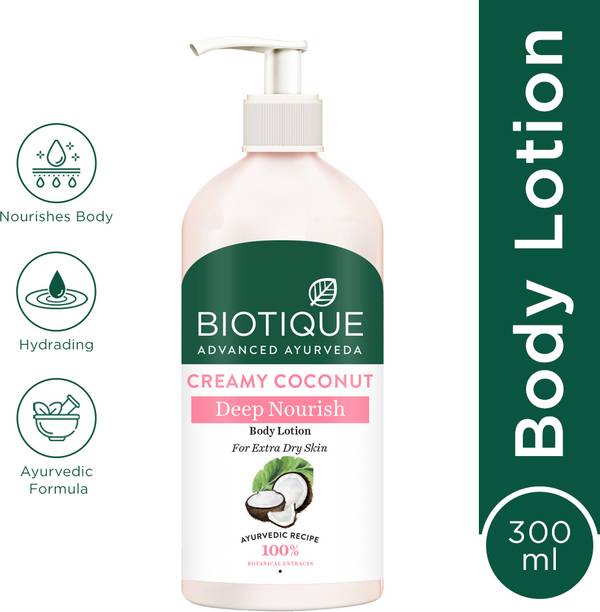 BIOTIQUE Creamy Coconut Deep Nourish Body Lotion |24H Deep Moisture | Extra Dry Skin Care