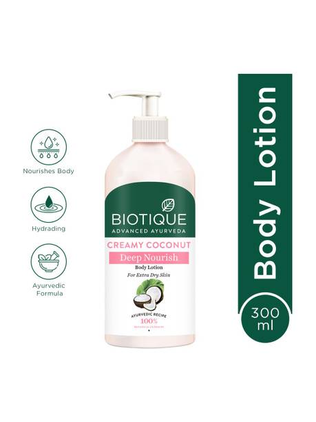BIOTIQUE Creamy Coconut Deep Nourish Body Lotion |24H Deep Moisture | Extra Dry Skin Care