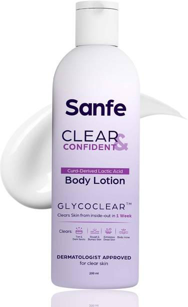 Sanfe Clear & Confident Glycolic Acid Body Lotion, Strawberry Skin, Tan Removal