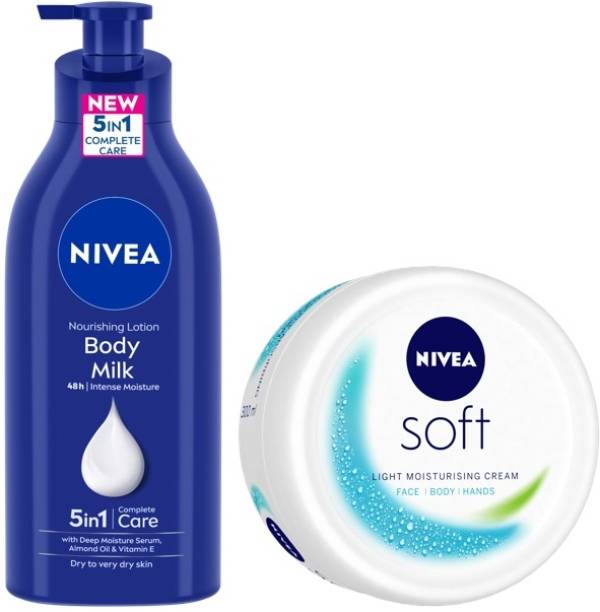 NIVEA Nourishing Body Milk, 600ml & Soft Moisturizing Cream, 300ml Price in India