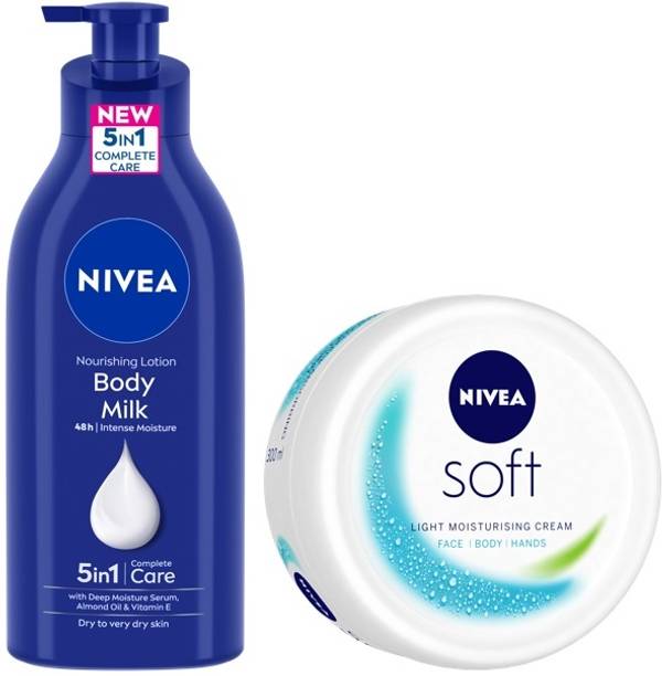 NIVEA Nourishing Body Milk, 600ml & Soft Moisturizing Cream, 300ml