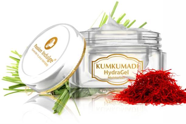 Passion Indulge Kumkumadi Natural HydraGel Moisturizer SPF 15 unisex for Anti-Aging, Glowing, shine and Brightness with Saffron, Vetiver Oil, and 16 Herbs for All Skin Types - 50 gm