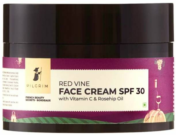 Pilgrim Red Vine Face Cream with SPF 30 Sunscreen, For Anti Ageing, Sun Protection, Daily Use, Dry, Oily, Combination Skin, Men & Women, 50g