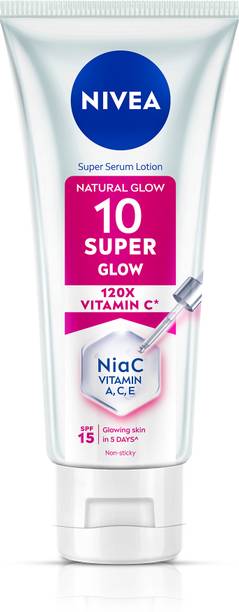 NIVEA Natural Glow Super 10 SPF 15 Body Lotion, 120x Vitamin C, Niacinamide Serum