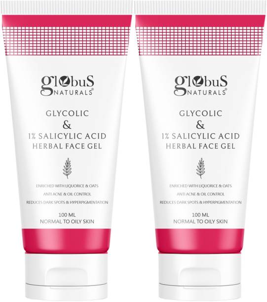 Globus Naturals Glycolic & 1% Salicylic Acid Herbal Anti Acne Face Gel, Set of 2