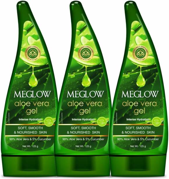 meglow Aloevera Gel For All Skin Types With Cucumber Extracts 125 g Each Pack Of 3 For Cooling And Soothing