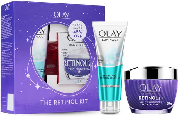OLAY Retinol Kit for Overnight Repair | Retinol Cream with Cleanser, Pack of 2
