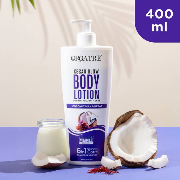 Orgatre Body Lotion 6in1 Care, Kesar Glow with Vitamin-E, 24 hr Intense Deep Moisturizer