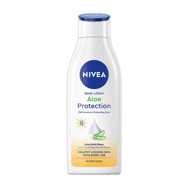NIVEA Aloe Protection, Hydrating Moisturizer Body Lotion, SPF 15, Natural Aloe Vera
