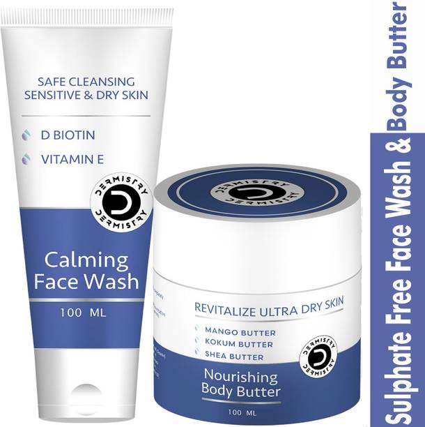 DERMISTRY Shea Kokum Mango Body Butter & Sensitive Dry Skin Vit E Calming Safe Mild Gentle Face Wash