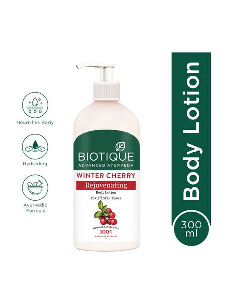 BIOTIQUE Winter Cherry Rejuvenating Body Lotion | 24H Deep Moisture | All Skin Types