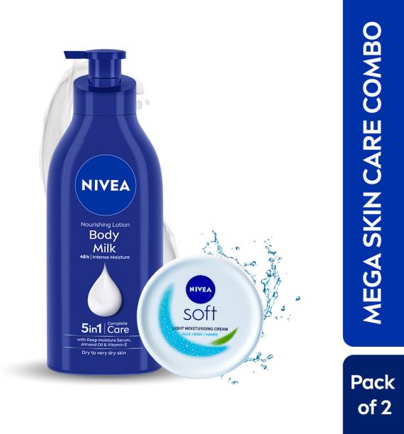 NIVEA Nourishing Body Milk, 600ml & Soft Moisturizing Cream, 300ml