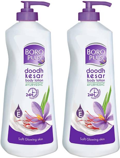 BOROPLUS Provides 24Hrs Moisturisation 100% Ayurvedic Doodh Kesar Body Lotion, 2x400ml