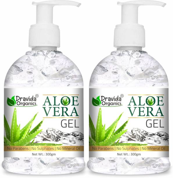 Dravida Organics 100% Pure Aloe Vera Gel - Repairing & Soothing for Face, Body & Hair - Pack of 2