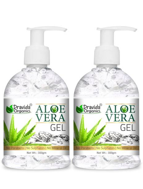 Dravida Organics 100% Pure Aloe Vera Gel - Repairing & Soothing for Face, Body & Hair - Pack of 2