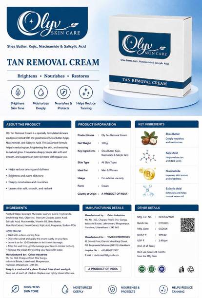 OLYV SKIN CARE TAN REMOVAL CREAM