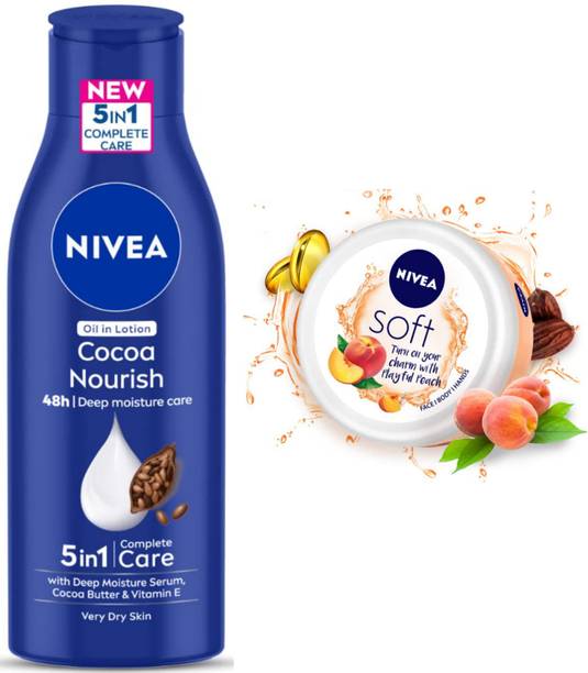 NIVEA Cocoa Nourish 200ml & Peach Creme 100ml Combo