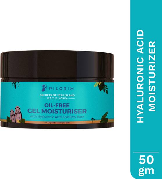 Pilgrim Oil-free Gel Moisturiser with Hyaluronic Acid & Willow Bark Extracts | Suitable for Oily & Acne-Prone Skin Types | Minimizes Pores, Fades Blemishes | Men & Women | Korean Skin Care | 50gm