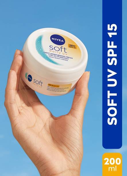 NIVEA Soft Daily UV Light Moisturizer Cream with SPF-15, Face Hand & Body, Men & Women