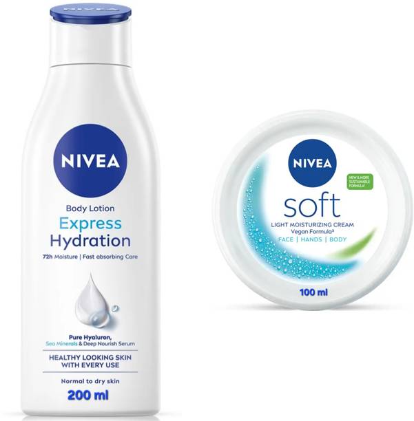 NIVEA EXPRESS HYDRATION BODY LOTION 200 ML & SOFT CREAM 100 ML