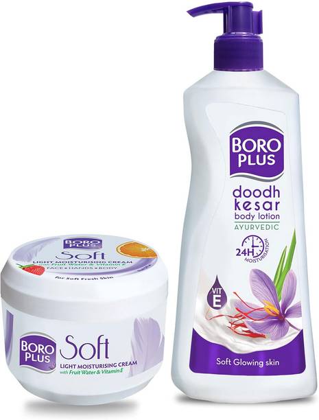 बोरोप्लस Soft Ayurvedic Antiseptic Cream 200ml + Doodh Kesar Lotion 400ml