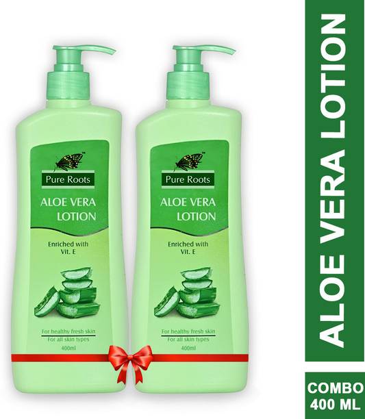 Pure Roots Herbals Aloe Vera Body Lotion For Men & Women - Pack of 2 ( 400ml * 2 )