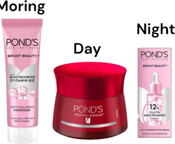 POND's set 3 face wash morning day cream Serum night cream 77g