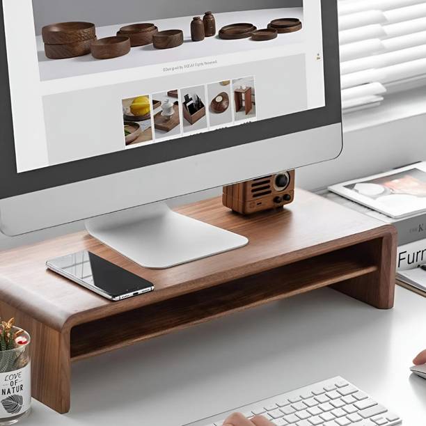 carpentray Wooden Dual Shelf Monitor Stand with Storage Organizer for Desk Desk Mount Monitor Arm