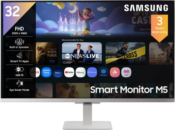 Samsung M5 80.1 cm (32 inch) Full HD LED Backlit VA Panel with TV Experience, Samsung TV Plus, Speakers, Adaptive Sound, Wi-Fi, HDMI, Bluetooth, Screen Mirroring, Smart Monitor (LS32FM501EWXXL)