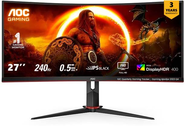 AOC 68.58 cm (27 inch) Curved Full HD LED Backlit IPS Panel Gaming Monitor (27G2Z) (AMD Free Sync, Response Time: 0.5 ms, 240 Hz Refresh Rate)