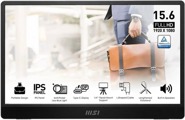 MSI 40.64 cm (16 inch) Full HD IPS Panel with Anti-flicker, Less Blue Light, and Anti-glare panel, Built-in Speakers Monitor (PRO MP161 E2)