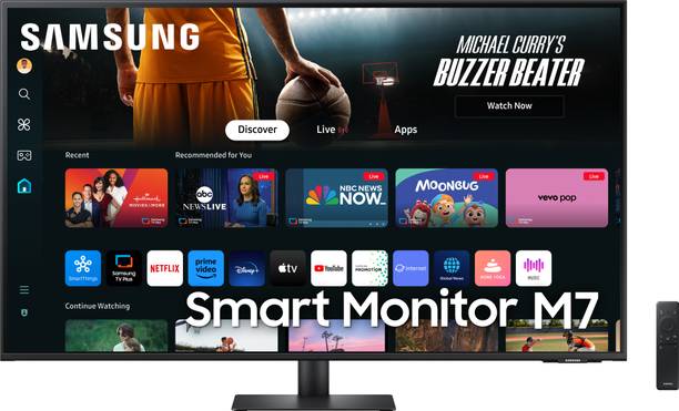 Samsung M7 107.7 cm (43 inch) 4K Ultra HD VA Panel with Mouse &Keyboard Control, OTT Apps, IoT, Office 365, Workout Tracker, Multiple Ports, Adaptive Sound, Speaker, Remote, Bluetooth Smart Monitor (LS43DM700UWXXL)