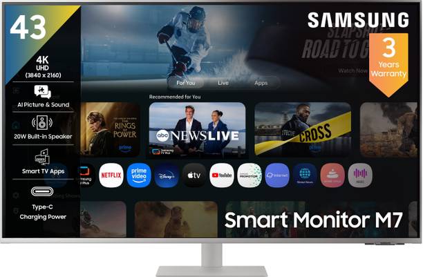 Samsung M7 107.9 cm (43 inch) 4K Ultra HD LED Backlit VA Panel with in-Built Speaker, Smart TV Apps, AirPlay, Wi-Fi, Bluetooth, USB, USB-C, Wireless Display, Vision AI Smart Monitor (LS43FM701UWXXL)
