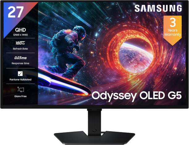 Samsung Odyssey G5 67.79 cm (27 inches) Quad HD LED Backlit OLED Panel with HDR10, FreeSync, Ports-DP,HDMI,Headphone, G-Sync, 1 Billion Color support, Fast Gaming Monitor (LS27FG502SWXXL)