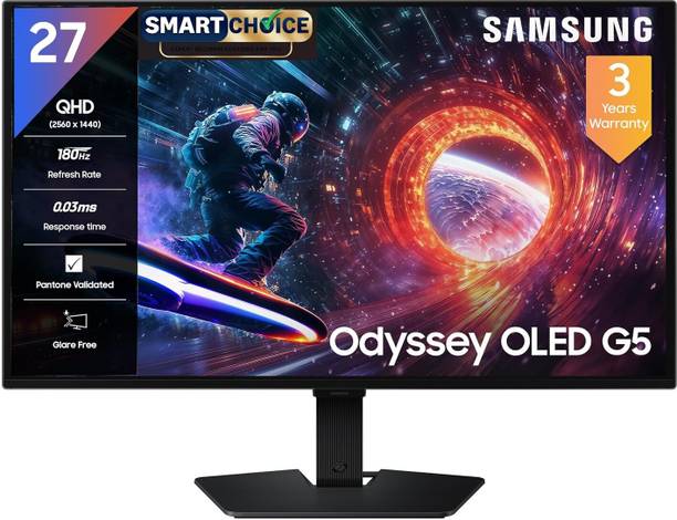 Samsung Odyssey G5 QD-OLED 68.58 cm (27 inch) Quad HD OLED Panel Monitor (LS27FG502SWXXL-(2560 x 1440|)180 Hz| Pantone-Validated|G-Sync,1.07B CLR, DP,HDMI)