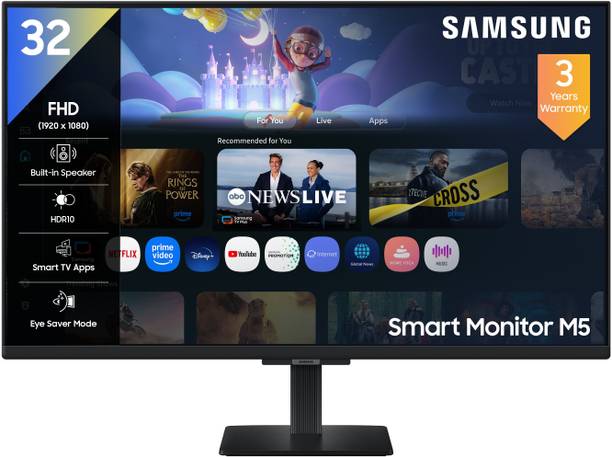 Samsung M5 80.1 cm (32 inch) Full HD LED Backlit VA Panel with TV Experience, Samsung TV Plus, Speakers, Adaptive Sound, Wi-Fi, HDMI, Bluetooth,Screen Mirroring, Smart Monitor (LS32FM500EWXXL)