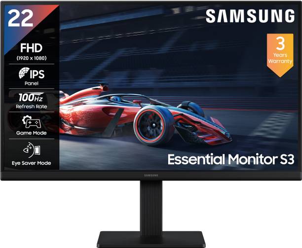 Samsung S3 54.6 cm (22 inch) Full HD LED Backlit IPS Panel with Super Slim Borderless Design, Ports-HDMI, VGA, Game Mode, Eye Saver Mode, Wall Mountable, Black Monitor (LS22D300GAWXXL)
