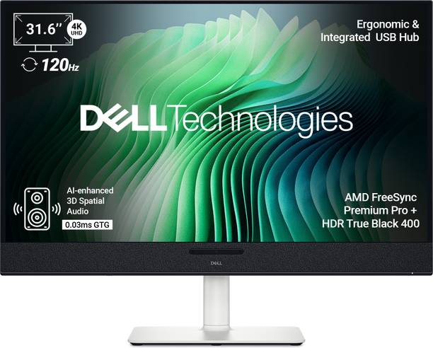 DELL S Series 81.28 cm (32 inch) 4K Ultra HD OLED Panel with AI-enhanced 3D Spatial Audio, 99% DCI-P3, 1,500,000:1, 1000 nits, 5 Speakers, Ergo, Integrated USB Hub,2 USB Type-C (90w upstream,15w downstream) Monitor (S3225QC)